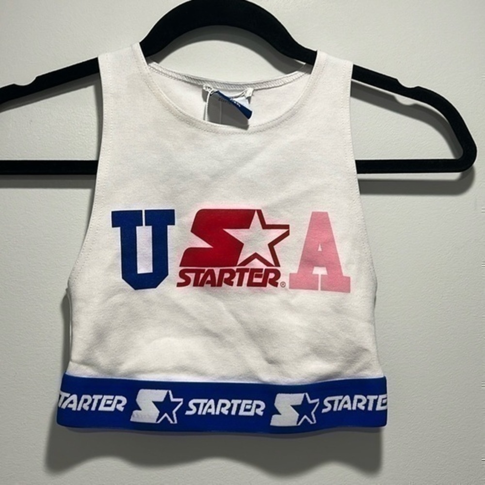 3/$30 _ ZARA x STARTER | USA Crop Top Medium White Red Blue Blogger - small